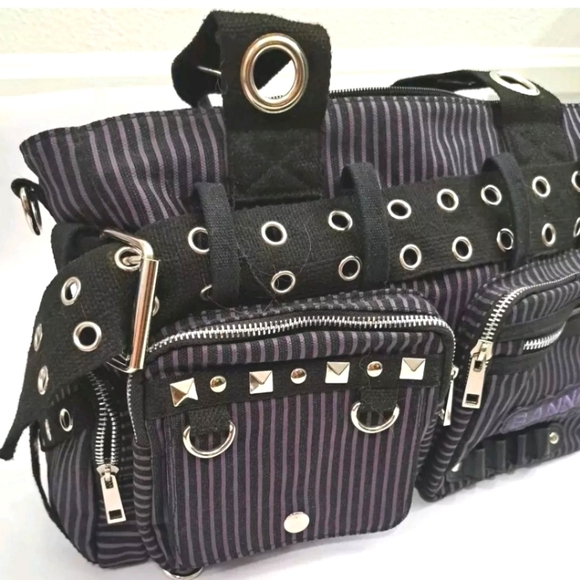 Banned Handbags - Banned Striped Purple and Black Gothic Steam Punk Shoulder Bag